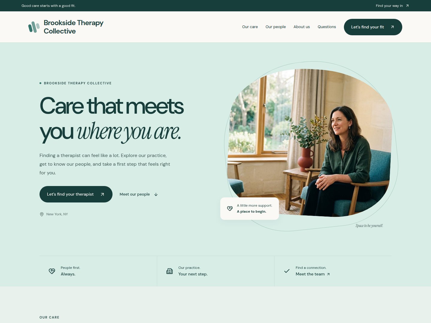 Collective template example website for Brookside Therapy Collective