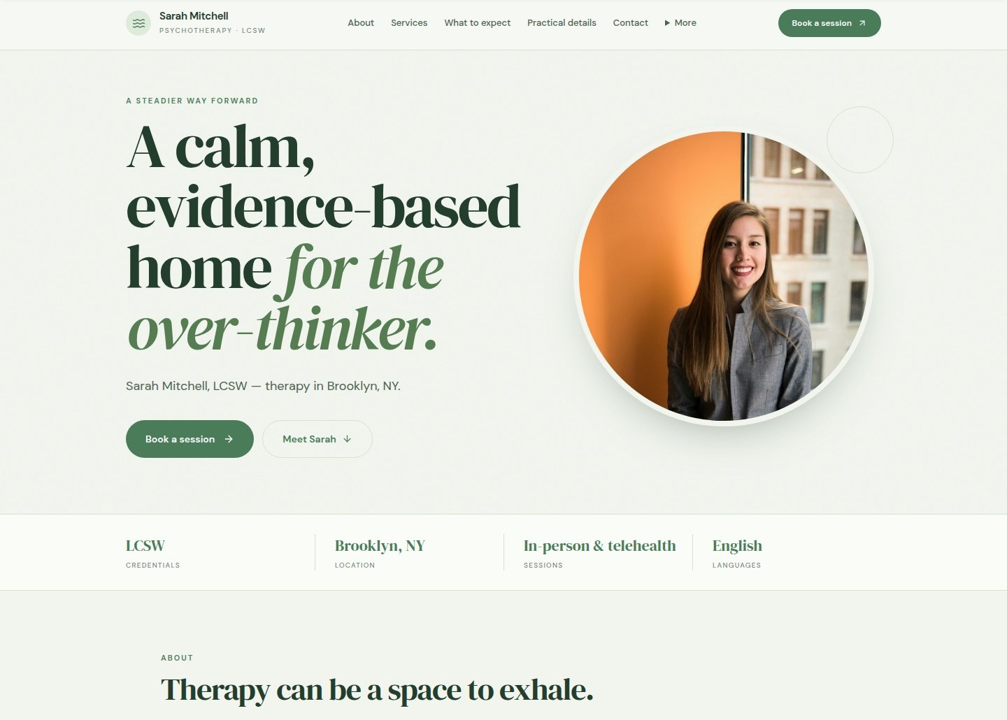 Example therapist website for Sarah Mitchell